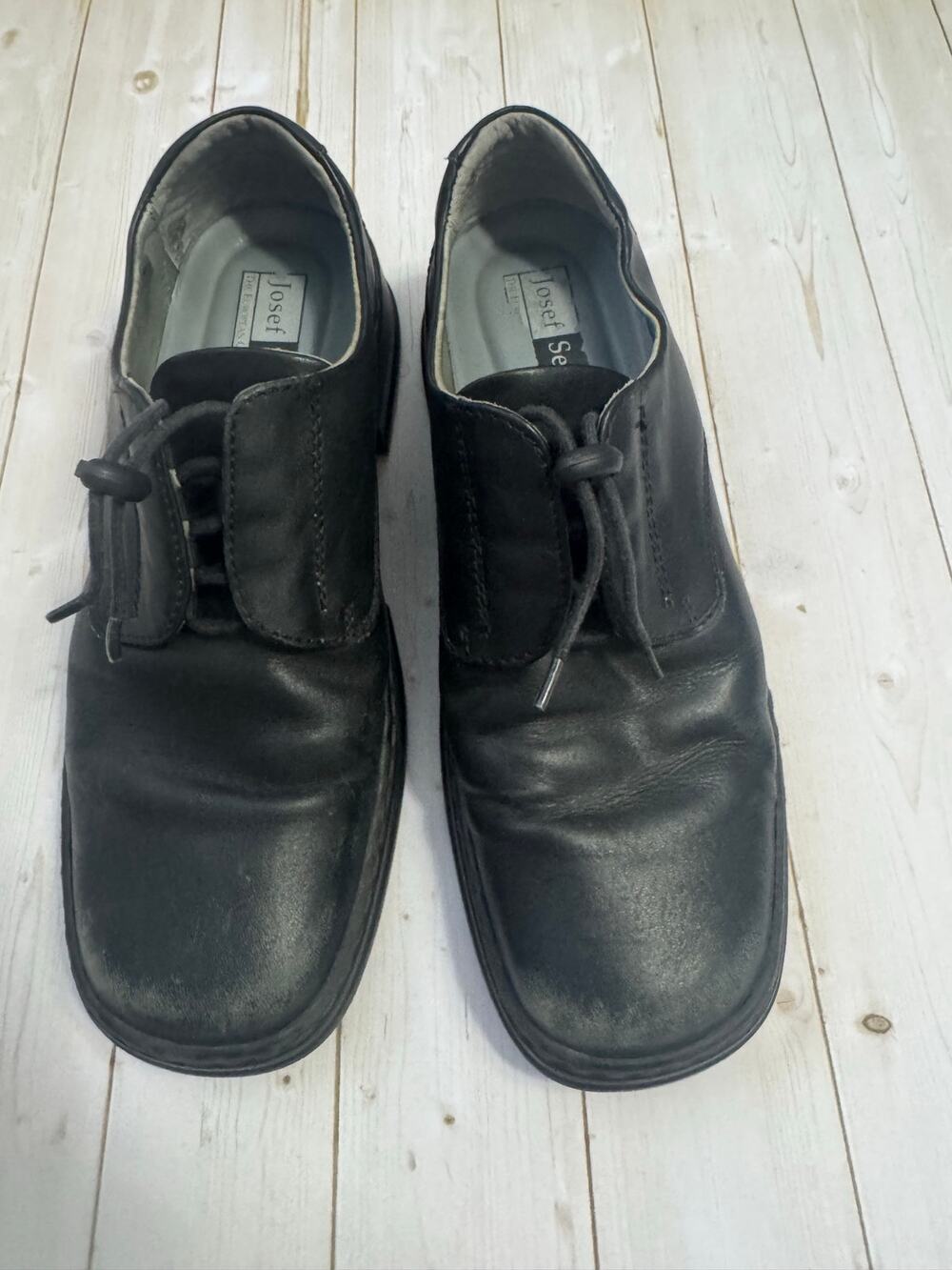 Josef Seibel Women's Black Leather Toggle Lace Oxfords (EU 39 / US 8–8.5)